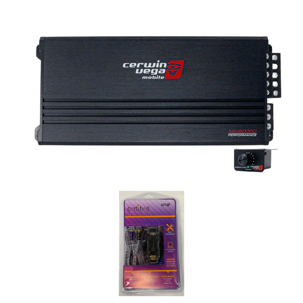 Cerwin Vega XED8005D (XED Series 5-Channel Class-D Amplifier 1000W Max) + KIT4P (Amplifier Wiring Kit - 4 Gauge 1500 Watts)