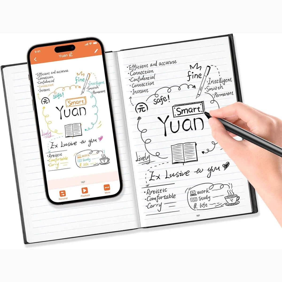 Yuan Digital Notebook with Smart Pen, 94 sheet Real Paper Note-Taking, Real-Time Sync & Digital Storage, Playback & Sharing via APP, iOS/Android Compatible